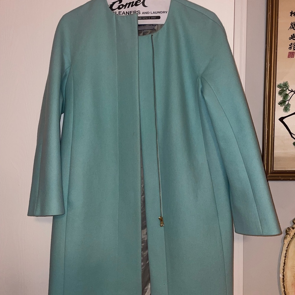 J. Crew light blue collarless pea coat